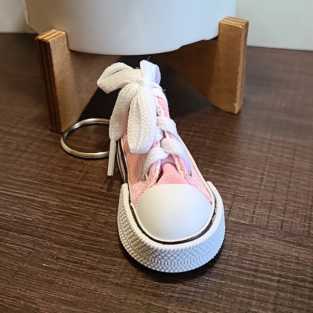 Pink Canvas Sneaker Keychain Cute Mini Shoe Keyring Bag‎ Charm Accessory